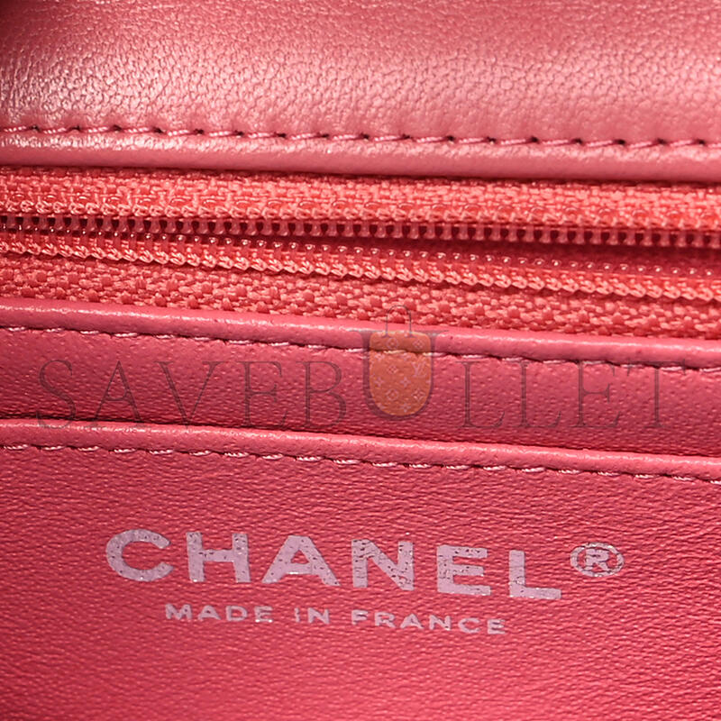 Ch*el lambskin quilted mini rectangular flap pink a01116 (20*13*6cm)